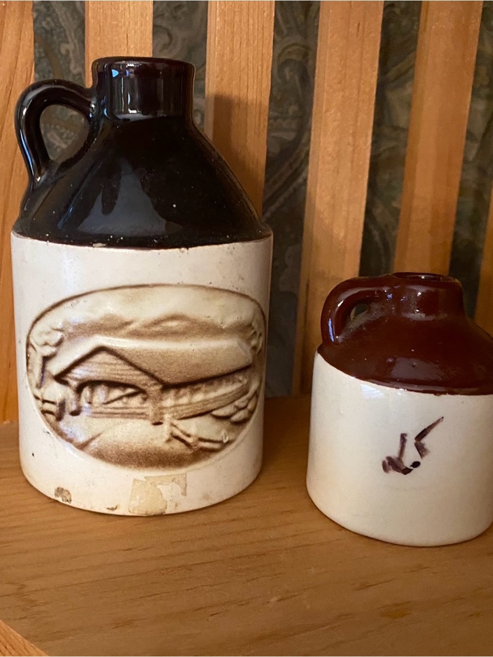 Brown and Cream Ceramic Jug Set - Rustic Home Art Miniature Primitive lot